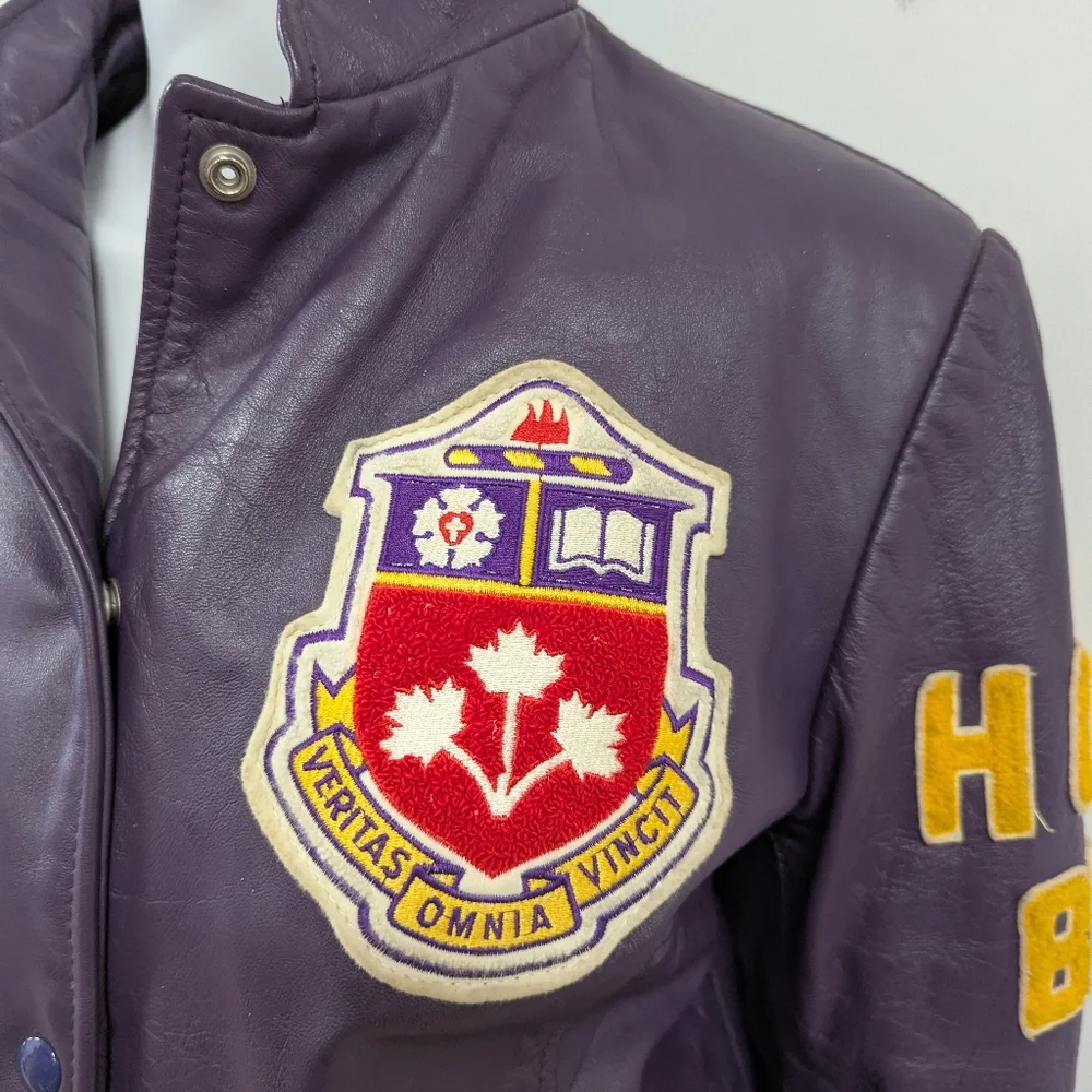 Purple Wilford Laurier University leather school jacket 1991 Honour Business - Picture 3 of 5